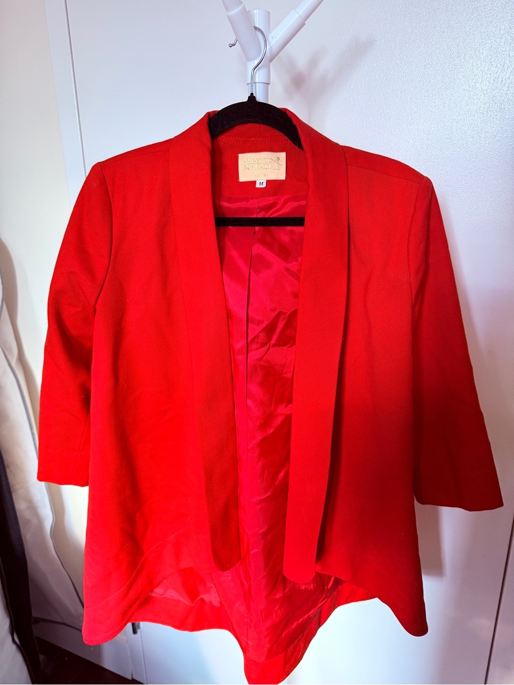 Alberto Makali Red Open-Front Draped Blazer